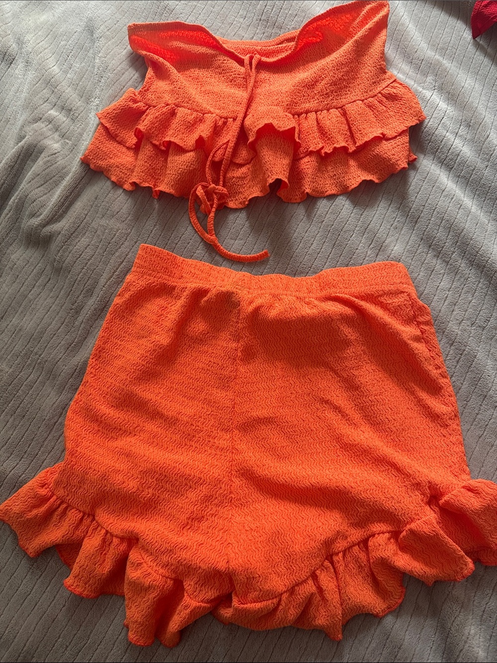SHEIN Orange Ruffle Crop Top & high rise short Set